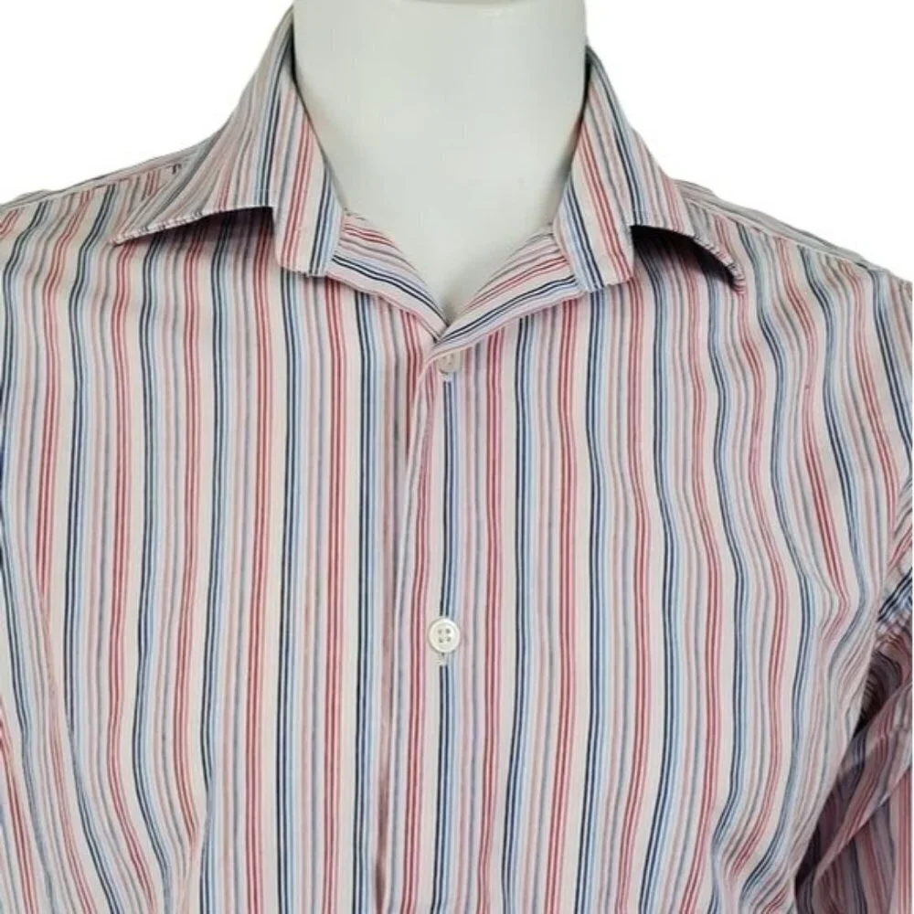 Banana Republic pink blue striped shirt men's size 15-15.5